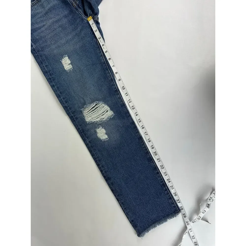 Levi's Wedgie Straight Ankle Jeans 24x28 Distressed Medium Indigo Raw Hem High - Picture 12 of 13